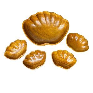 Vintage Monkeypod Wood Set of 5 Bowls Serving Set, Tiki, Boho, MCM, Giftable